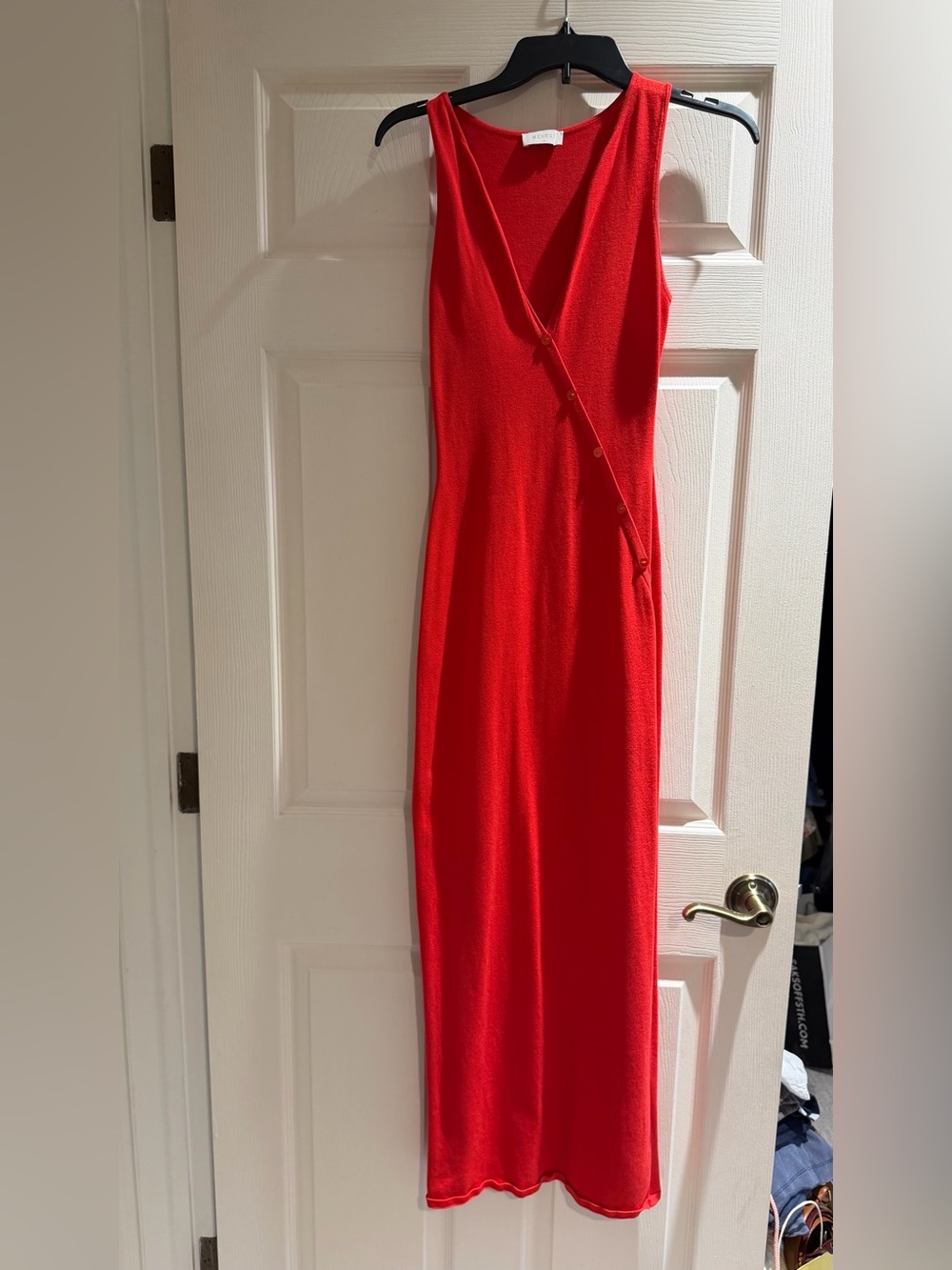 Sleeveless Red Midi Dress with Button Detail